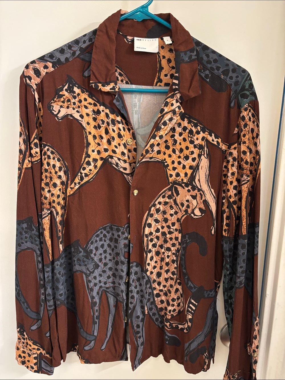 ASOS Men's Brown Leopard Print Button-Up Shirt